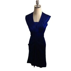Reiss Dress Women's Size 0 Blue Sleeveless Midi Zip Back